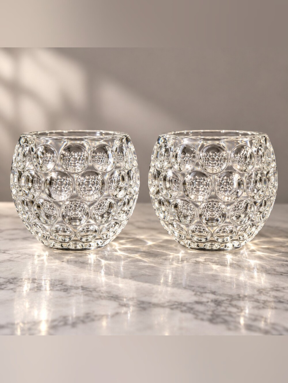 Fitz & Floyd Round Optic Crystal Bubble Votive Candle Holders Set of 2 Vintage